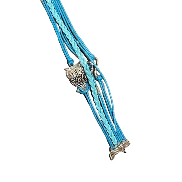 Multilayer Turquoise and Silver Owl and Charms Bracelet - Picture 2 of 5